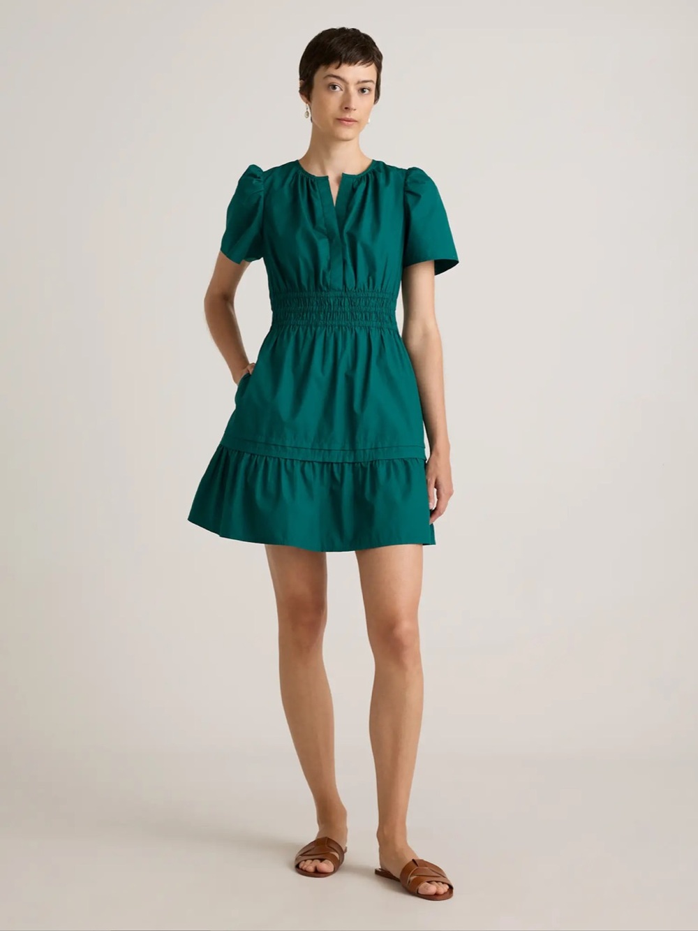 Quince Organic Cotton Poplin Mini Dress in Garden Green- Small